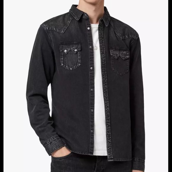 All Saints Other - All Saints Bassett Shirt Black Snap Button Western Denim